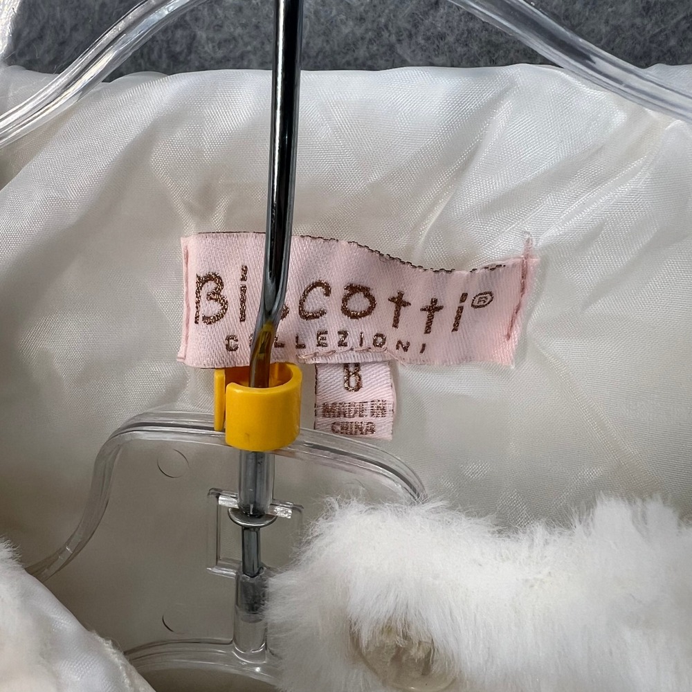 Biscotti Girls 2pc Dress Set White Faux Fur Coat Gold Shimmer Dress‎ Size 8 NEW - Picture 2 of 14